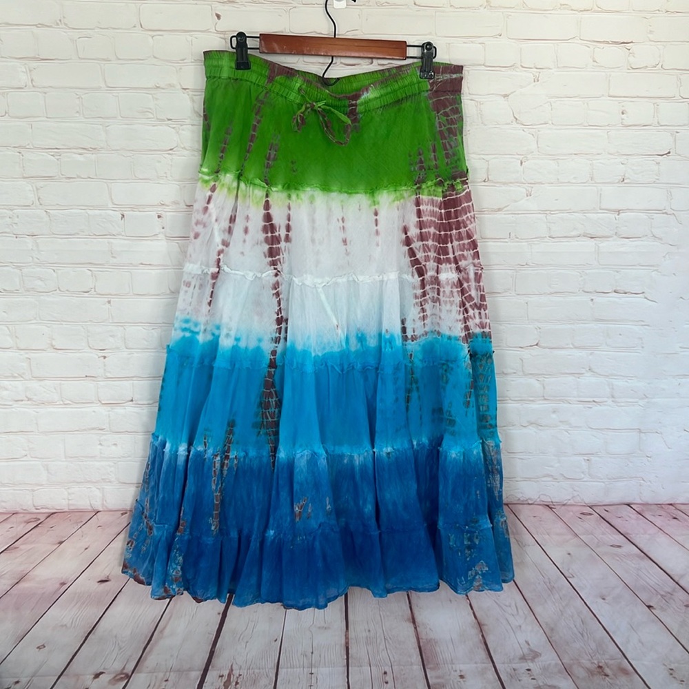Y2K tie dye Hippie tiered maxi skirt l free size